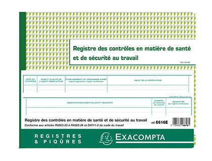Registre piqué exacompta contrôle sécurité 320x240mm 20 pages