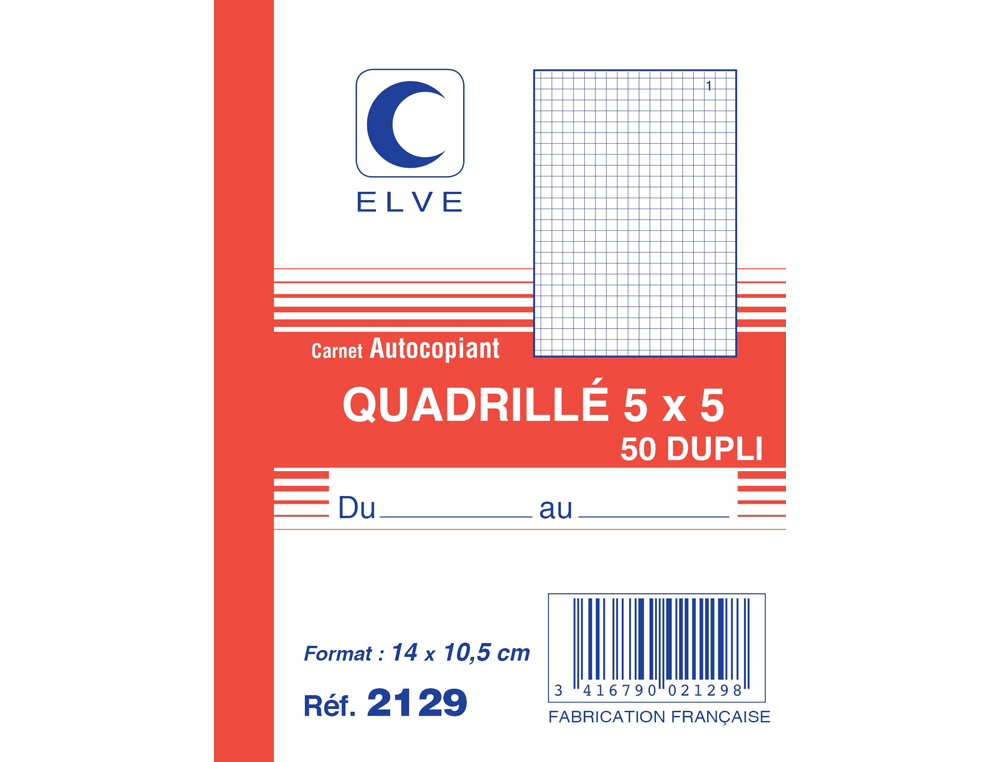 Manifold autocopiant elve 105x148mm quadrillé 5x5 foliotage 50 duplis