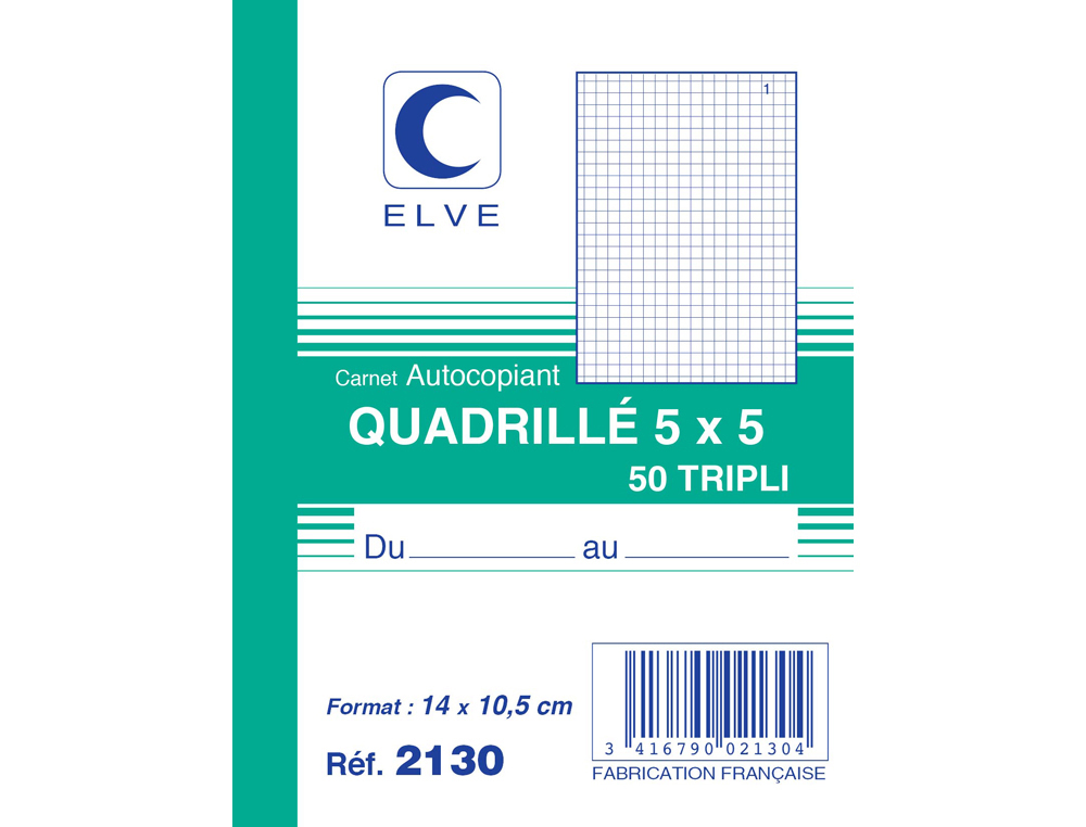 Manifold autocopiant elve 105x148mm quadrillé 5x5 foliotage 50 triplis