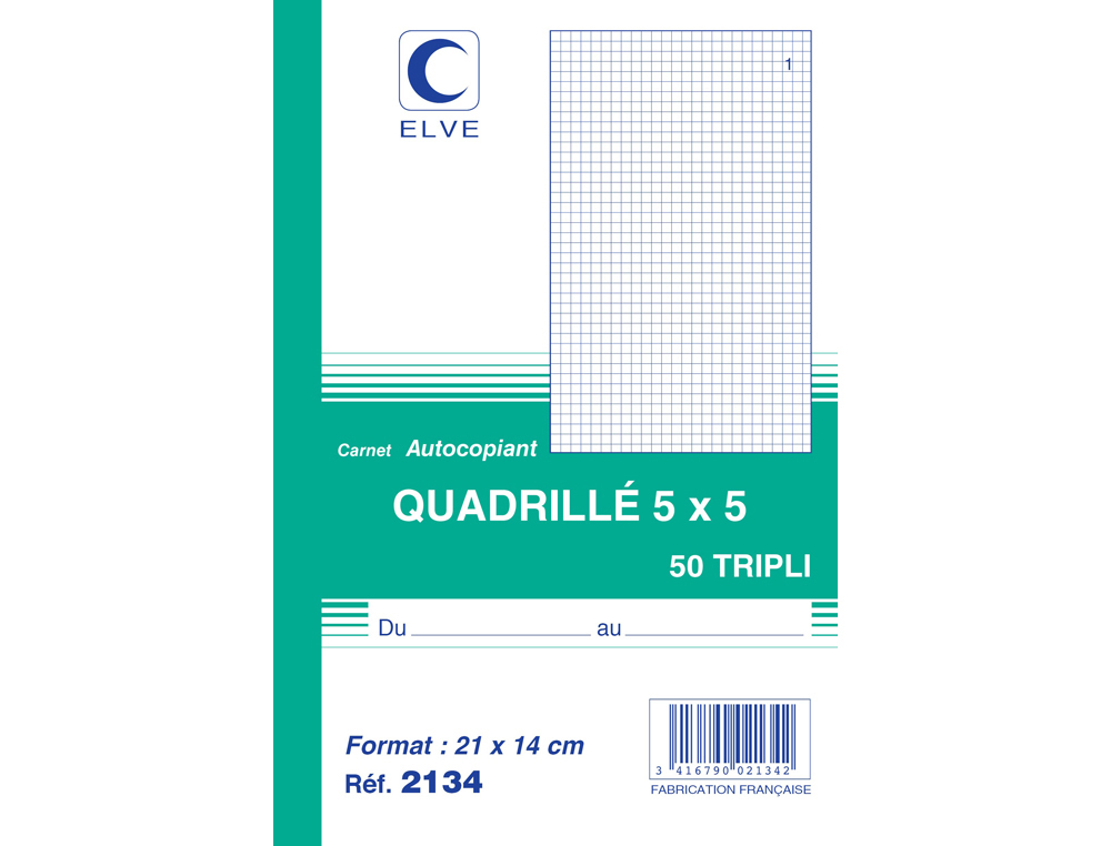 Manifold autocopiant elve 140x210mm quadrillé 5x5 foliotage 50 triplis