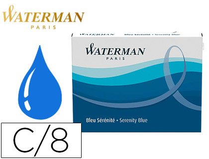 Cartouche waterman longue standard encre bleue effaçable étui 8 unités