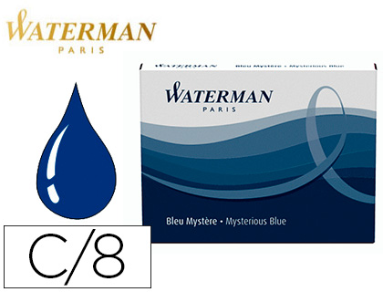 Cartouche waterman longue standard encre bleue noire étui 8 unités