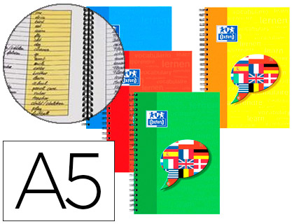 Carnet vocabulaire oxford spirale optik paper a5 148x210mm 96 pages réglure spécifique bande opaque
