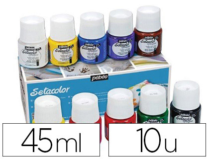 Peinture textile pébéo sétacolor opaque très couvrante couleurs assorties boîte 10 pots 45ml