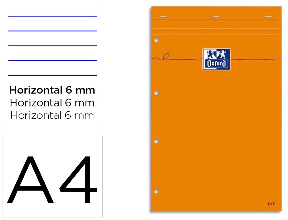 Bloc bureau oxford papier a4+ vélin surfin agrafé en tête couveture enveloppante 210x320mm 80f 80g ligné 6mm orange