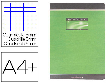 Cahier broché conquérant sept couverture offset a4+ 24x32cm 192 pages 70g 5x5mm