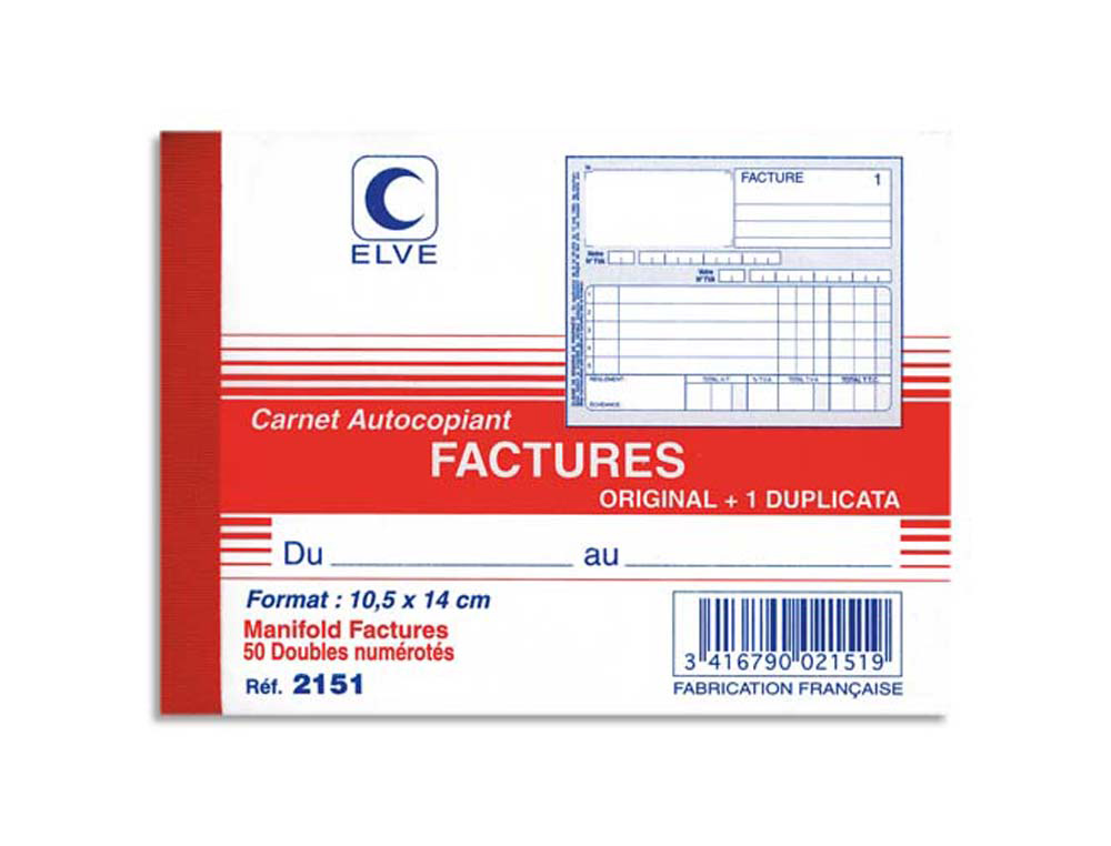 Manifold elve autocopiant 105x140mm foliotage 50 duplis factures