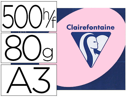 Papier couleur clairefontaine trophée multifonction a3 80g/m2 rose pastel paquet 500 feuilles