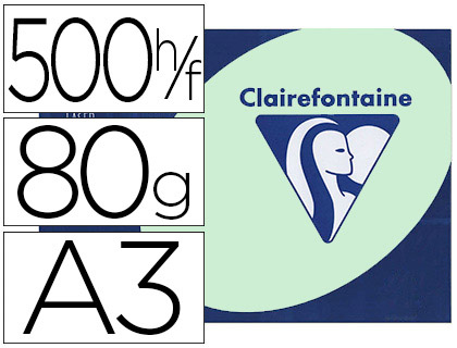 Papier couleur clairefontaine trophée multifonction a3 80g/m2 vert pastel paquet 500 feuilles