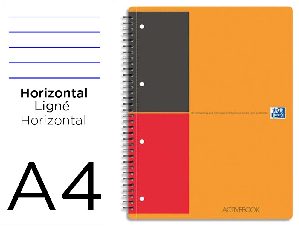 Cahier oxford active book optik paper couverture polypropylène pochette rangement a4+ 21x32cm 160 pages ligné