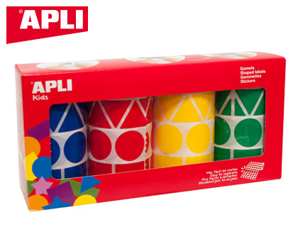 Gommette géante apli agipa géométrique 4 coloris assortis bleu rouge jaune vert pack 4 rouleaux 5428 unités