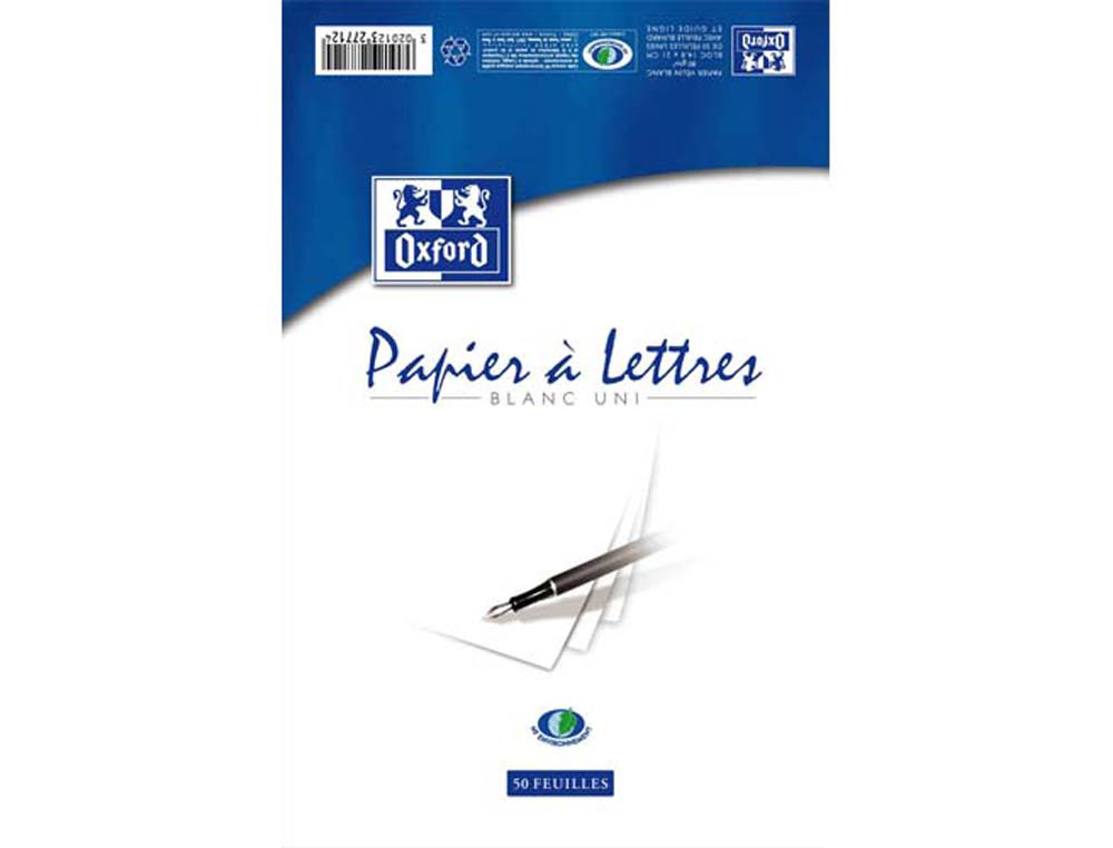 Bloc correspondance oxford papier vélin supérieur 80g/m2 a5 148x210mm uni buvard et guide ligne 50 feuilles