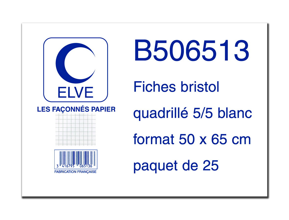 Feuille bristol elve 50x65cm 190g quadrillé 5x5mm