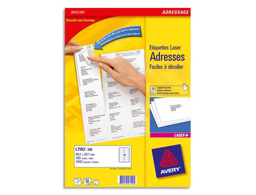Étiquette adhésive avery laser écologique enveloppes grand format 99.1x57mm boîte 1000 unités