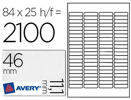 Étiquette adhésive avery expéditeur laser jet d'encre 46x11.1mm blanche enlevable sans trace boîte 2100 unités