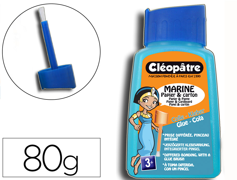 Colle marine cléopâtre papiers cartons fins lavable sans solvant coloris bleuté flacon 80g