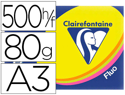 Papier couleur clairefontaine trophée multifonction a3 80g/m2 couleurs assorties fluorescentes paquet 500 feuilles