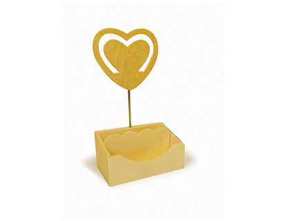 Clip mémo fantaisie bois porte -trombones sur tige forme coeur 11cm