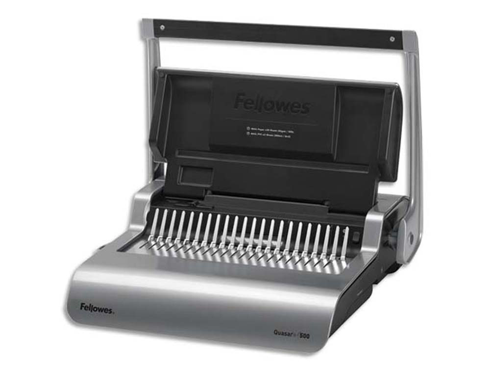 Perforelieuse fellowes quasar+500 manuelle 500f perforation 25f anneaux plastique usage intensif bac a4 130x450x400mm