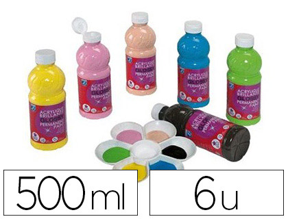 Peinture acrylique lefranc bourgeois glossy fluide brillante indélébile multi-supports assortiment 6 flacons 500ml