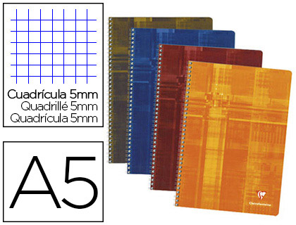 Cahier clairefontaine papier vélin velouté couverture pelliculée reliure intégrale a5 14,8x21cm 100 pages 90g 5x5mm