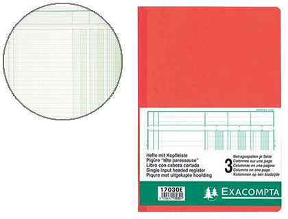Manifold comptable exacompta piqué tête paresseuse 297x210mm vertical 34 lignes 80 pages 3 colonnes/page