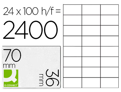 Étiquette adhésive q-connect 70x36mm coins droits imprimante jet d'encre laser copieur boîte 100 feuilles 2400 unités