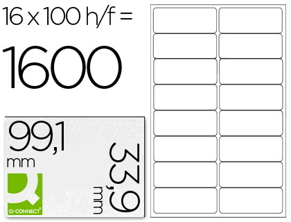 Étiquette adhésive q-connect 99x33.9mm coins arrondis imprimante jet encre laser copieur boîte 100 feuilles 1600 unités