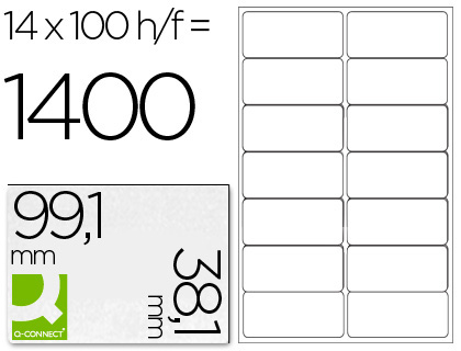 Étiquette adhésive q-connect 99x38.1mm coins arrondis imprimante jet encre laser copieur boîte 100 feuilles 1400 unités