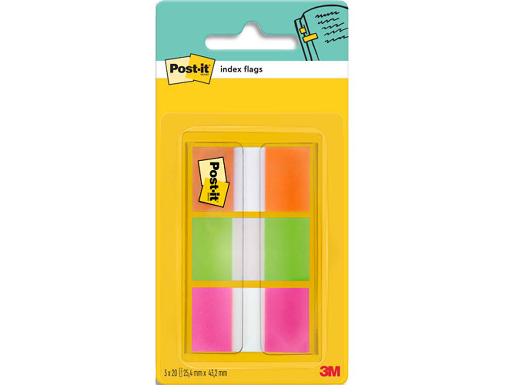 Marque-pages post-it standard index 25x44mm 60f 3 coloris rouge orange vert