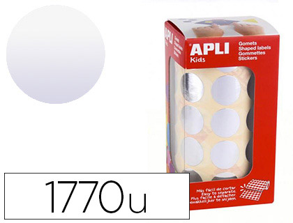 Gommette métallisée apli agipa ronde diamètre 20mm coloris argent rouleau 1770 unités