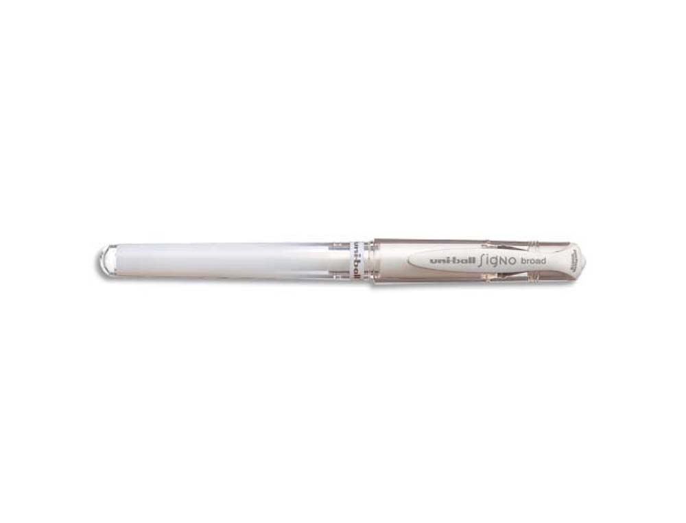 Stylo-bille uniball signo broad écriture large 0.8mm pointe 1mm grip caoutchouc encre gel résistante eau lumière blanc