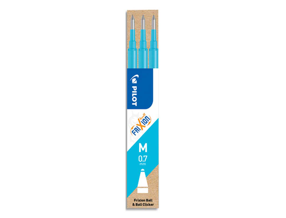 Recharge roller pilot frixion ball écriture moyenne 0.7mm encre effaçable coloris turquoise set de 3 unités