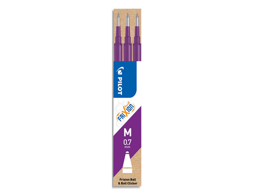 Recharge roller pilot frixion ball écriture moyenne 0.7mm encre effaçable coloris violet set de 3 unités