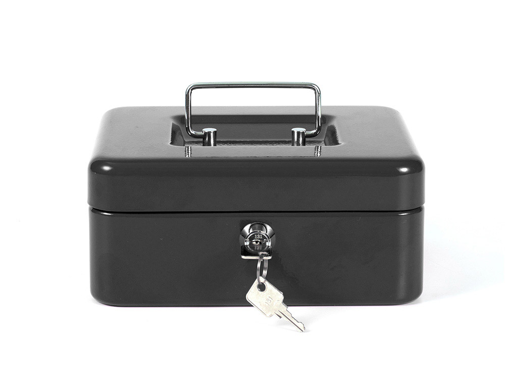 Caisse monnaie q-connect structure acier 0.8mm épaisseur plateau amovible espace billets 200x160x90mm coloris noir