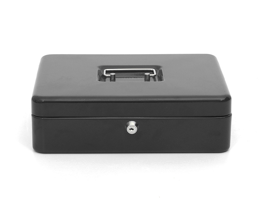 Caisse monnaie q-connect structure acier 0.8mm épaisseur plateau amovible espace billets 300x240x90mm coloris noir