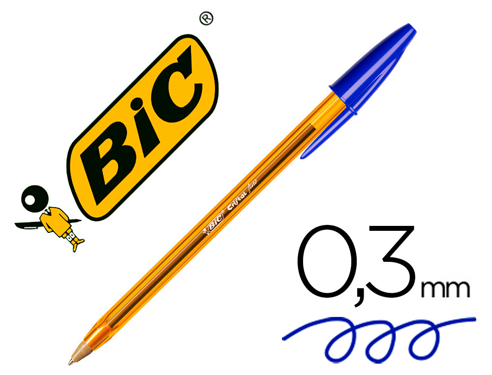 Stylo-bille bic cristal écriture fine 0.4mm encre classique bille indéformable capuchon couleur encre bleu