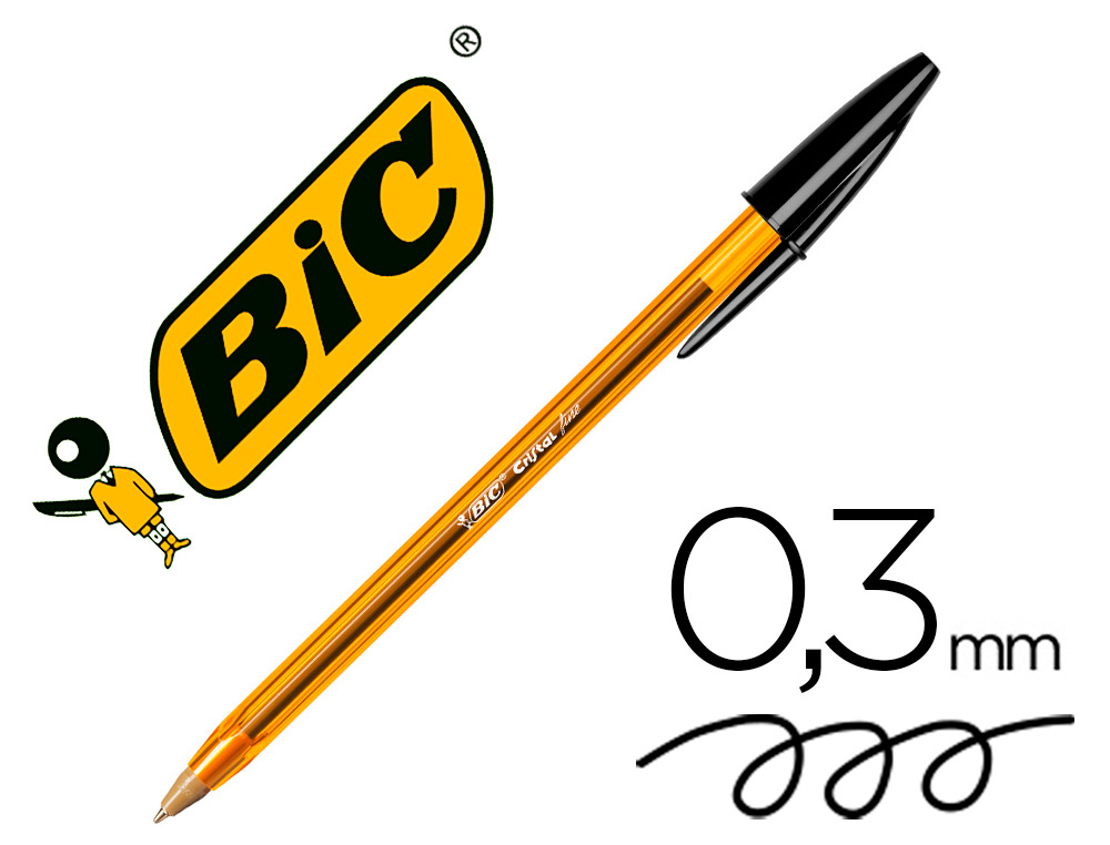Stylo-bille bic cristal écriture fine 0.4mm encre classique bille indéformable capuchon couleur encre noir