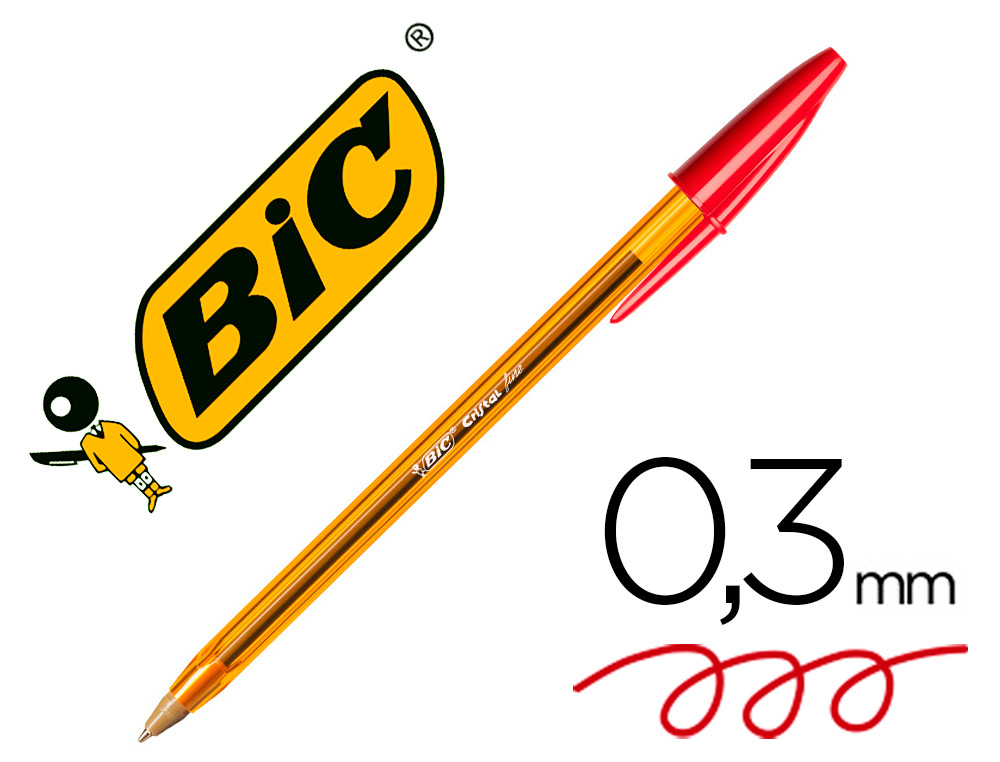 Stylo-bille bic cristal écriture fine 0.4mm encre classique bille indéformable capuchon couleur encre rouge