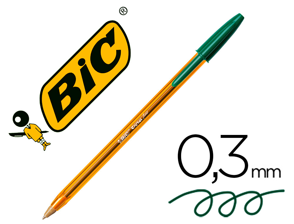 Stylo-bille bic cristal écriture fine 0.4mm encre classique bille indéformable capuchon couleur encre vert