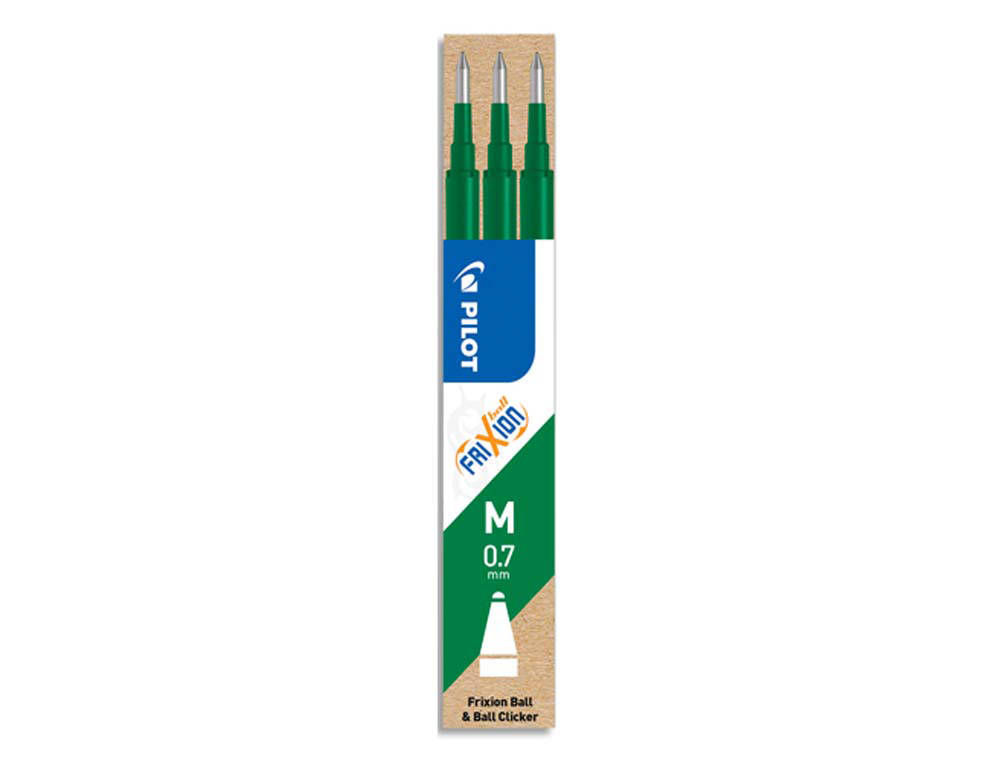 Recharge roller pilot frixion ball écriture moyenne 0.7mm encre effaçable coloris vert set de 3 unités