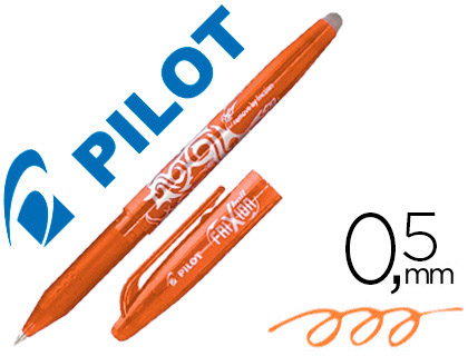 Roller pilot frixion ball écriture moyenne 0.5mm encre effaçable grip préhension rechargeable gomme sertie orange