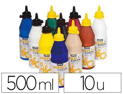 Peinture acrylique pebeo acrylcolor indélébile couvrante brillante tous supports assortimeent 10 flacons 500ml