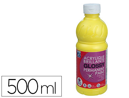 Peinture acrylique lefranc bourgeois glossy fluide brillante indélébile multi-supports jaune citron flacon 500ml