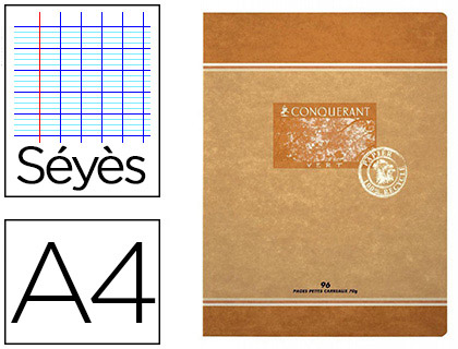 Cahier piqué conquérant sept papier recyclé encre offset base végétale a4 21x29,7cm 96 pages 70g séyès