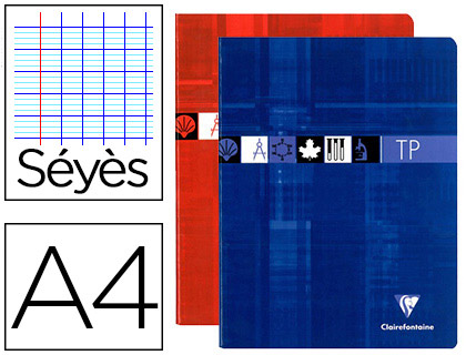Cahier piqué clairefontaine travaux pratiques papier vélin velouté a4 21x29,7cm 80 pages 40 séyès/40 unies 90g