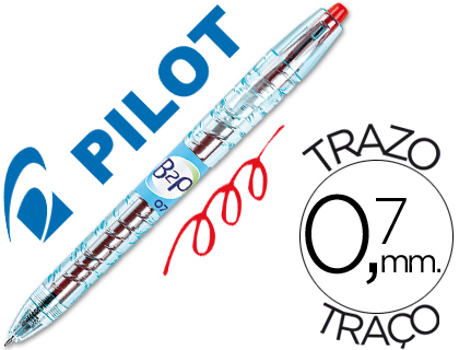Roller pilot b2p gel écriture moyenne 0.7mm corps plastique recyclé translucide rechargeable coloris rouge