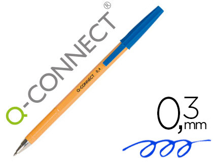 Stylo-bille q-connect écriture fine 0.3mm encre classique bille indéformable capuchon encre couleur bleu