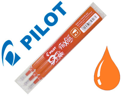 Recharge roller pilot frixion clicker écriture moyenne 0.5mm encre effaçable coloris orange set de 3 unités