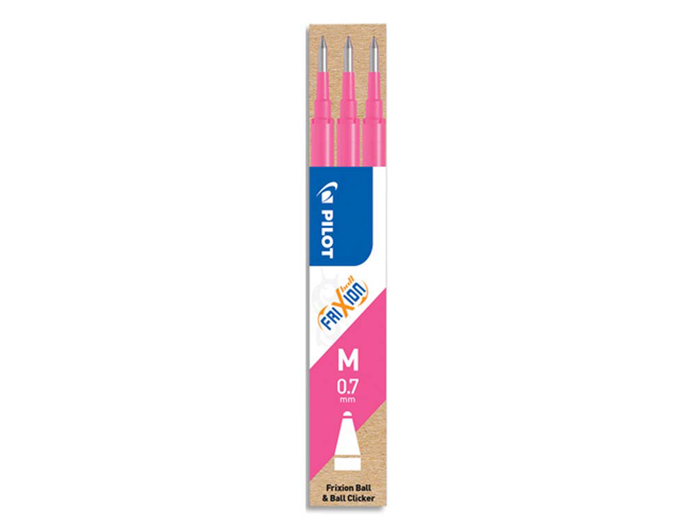 Recharge roller pilot frixion ball écriture moyenne 0.5mm encre effaçable coloris rose set de 3 unités